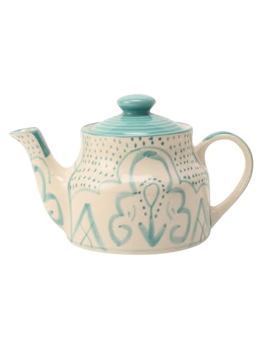Image of miah decor Ceramic Tea Set with Kettle and Tray with 2 Cups | 500ml | Handmade Stoneware Tea Set - Cream Turquoise | Microwave & Dishwasher Safe | Food Safe | Ideal for Tea Serving & Gifting