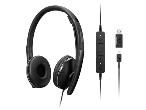 Image of Lenovo Wired ANC Headset Gen 2 (Teams) with Active Noise Cancellation, EPOS BrainAdapt & ActiveGard Tech, Lightweight, USB-C, Plug-and-Play, Zoom Certified, Customizable, Hearing Protection