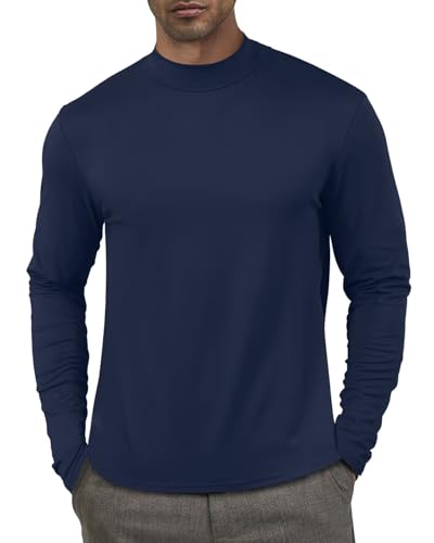 Men's Fashion Shirts Long Sleeve Mock Turtleneck T-Shirts Casual Thermal Undershirt Tops Navy 2XL