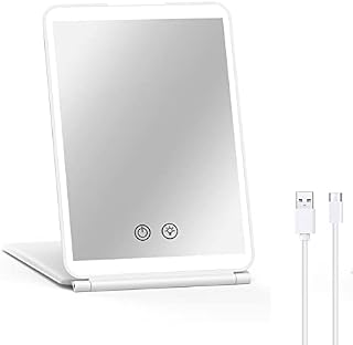 HAPAW LED Vanity Makeup Mirror, 1X/3X Magnification , 72 Led 3 Color Lights Dimmable Touch Screen, Rechargeable Portable Tabletop Compact Travel Lighted Mirror for Girls and Women