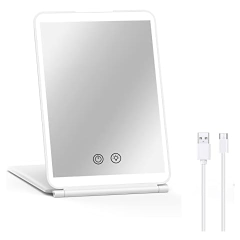 HAPAW LED Vanity Makeup Mirror, 1X/3X Magnification , 72 Led 3 Color Lights Dimmable Touch Screen, Rechargeable Portable Tabletop Compact Travel Lighted Mirror for Girls and Women Cover