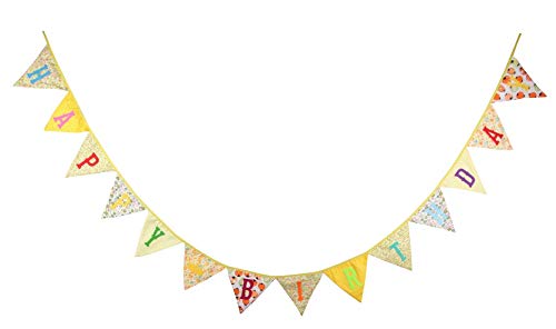 Banderines de tela multicolor con texto en inglés"Happy Birthday" para fiesta de cumpleaños HB-amarillo-1