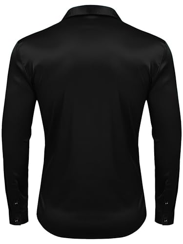 Image of IndoPrimo Men's Satin Shirt with Spread Collar Neck Line Solid Pattern Full Sleeves Regular Fit Western Style and Standard Length