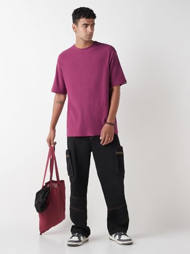 Image of Bewakoof Air 1.0 Men's Solid Oversized Fit Half Sleeve Round Neck Cotton Slub T-Shirt
