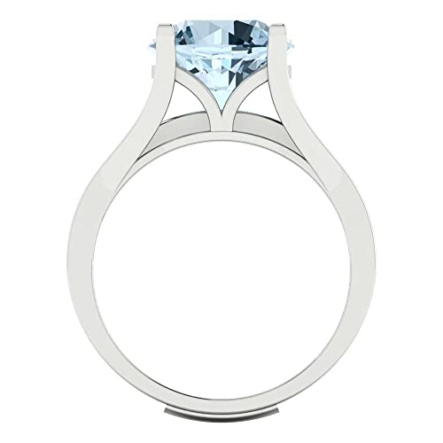 3.39 ct Round Cut Natural Aquamarine 14k White Gold Solitaire with Accents Wedding Bridal Engagement Promise Ring Band Set4