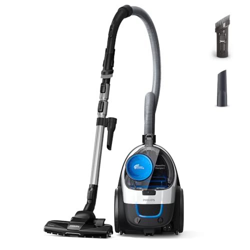 Philips PowerPro Compact Beutelloser Staubsauger, 900 W PowerCyclone 5, Allergy H13-Filter, 76dB, TriActive Nozzle, 6m Kabel, Weiß,1.5L (FC9332-09)