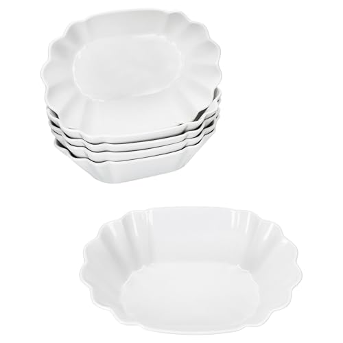 MamboCat 6er Set Fritta Pommesschale I weiße Wiederverwendbare XXL-Currywurstschale aus Porzellan I Snackteller mit Relief für Würstchen, Pommes & Co
