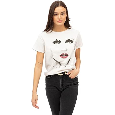 Blondie Women's Red Lips T Shirt, Vintage White, 10 UK Cover