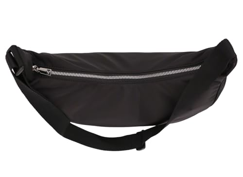 Medium Black Nylon Crescent Bag, Crescent Crossbody Bags for Women, Shoulder Bag with Adjustable Strap, Moon Shape, with Zippers & Interior Pocket4