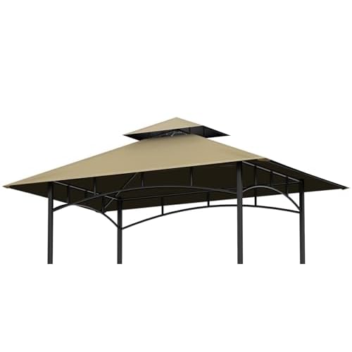 Grill Gazebo Replacement Canopy Top, 5’x8′ Gazebo Roof Top Double Tiered Replacement Canopy Roof, Grill Shelter Cover Roof Fit for Gazebo Model L-GG001PST-F (Khaki)