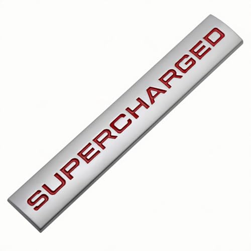 Image of 2pcs Supercharged Metal Car Emblem Premium Auto Badge Rear Trunk Side Decal Sticker (Silver Red)