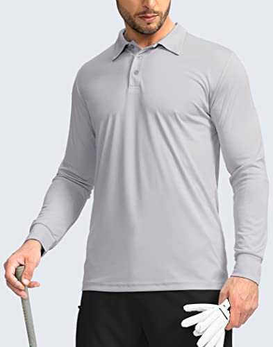 Men's Polo Shirt Long Sleeve Golf Shirts Lightweight Upf 50+ Sun Protection Cool Shirts For Men Work Fishing Outdoor(Light Grey, 3Xl) #TOP4