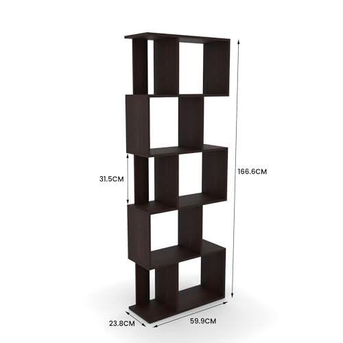 Image of ESTANTERIA Cube Book Shelf Wooden Engineer Wood Book Rack for Study Room 5 Tier Corner Rack Storage Organizer Modern Book Display Showcase Stand for Library, Living Room,Office(Wenge)