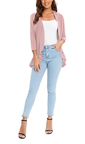 Urban Coco Women's Casual Lightweight Open Front Cardigan Soft Draped Ruffles 3/4 Sleeve (Lavender, Xl) #TOP6