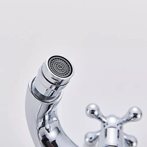 Robinet de lavabo double poignée mitigeur eau chaude froide chrome pont - 5