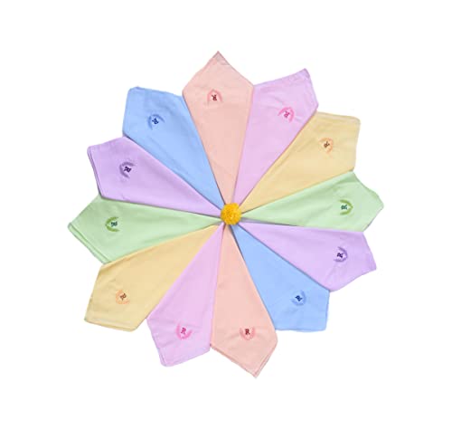 Image of ANTONIA Personalized Cotton Women's Handkerchiefs with Embroidered Initials, Assorted Colours (33 cm x 33 cm)