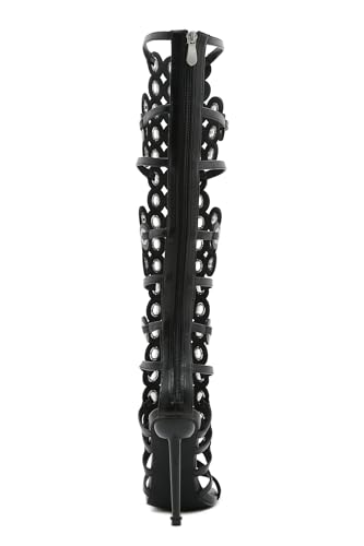 Image of STUPMARY Women Peep Toe Sandals Cut-outs Cross-tied Lace Up High Heeled Gladiator Sandals Zipper Over The Knee Bootie Summer