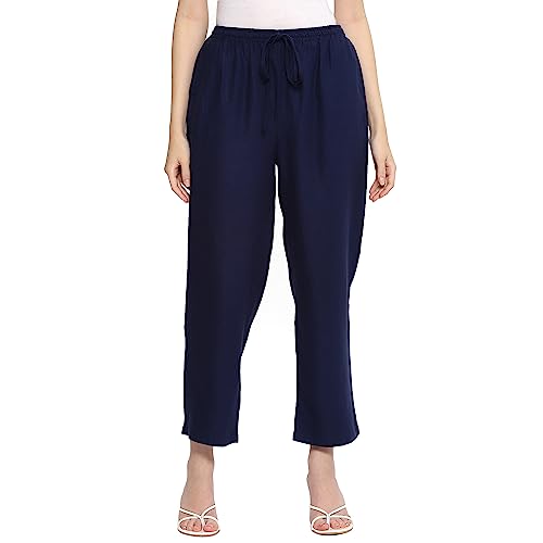 Image of BIBA Women Rayon Regular Solid Pants