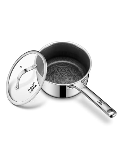 Nonstick Sauce Pan with Lid Non-Toxic Tri-Ply Hybrid Ceramic Saucepan 3.5 Quart Stainless Steel Pans