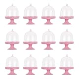 DOITOOL 12pcs Mini Cake Stand Plastic Mini Cake Plate Stand Dome Cover Cake Box for Small Cupcakes Desserts and Candy