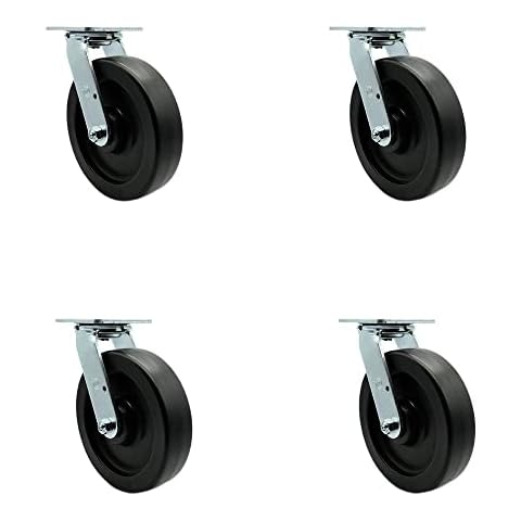 Polyolefin Swivel Top Plate Casters Set of 4 Heavy Duty with 8 Inch Wheels - Includes 4 Swivel with Bolt on Swivel Locks – 3,600 lbs. Total Capacity - Service Caster Brand Cover