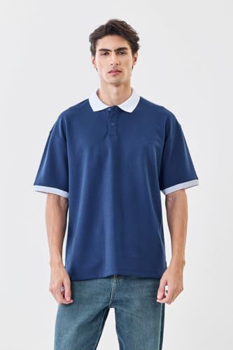 Image of SNITCH Men Polo Plus Size T-Shirt | Solid Polo with Contrast Inner Placket & Tipped Cuffs | 96% Cotton 4% Lycra Stretch Regular Fit, Casual Wear