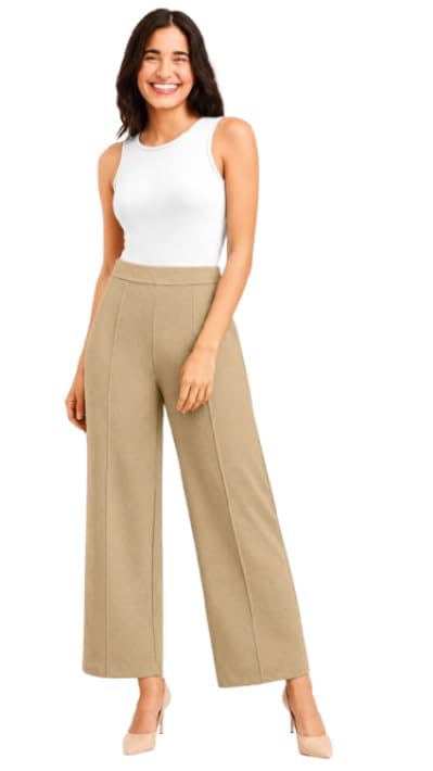 Women's Wide-Leg Trouser | Cotton Spandex Stretchable Pants | High Waist Elastic Waistband | Casual Lounge Office Wear | All Season Bottomwear-picture-13