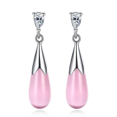 Argent 925 sterling boucles d'oreilles goutte d'eau opale rose luxe