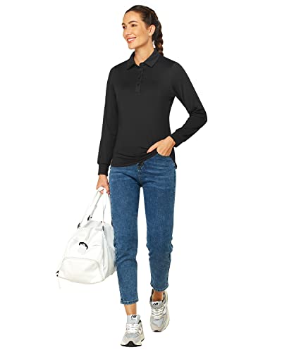 Iseegz Golf Polo Shirts For Women, Women's Long Sleeve Shirt Blouses, Dressy And Casual Women's Tops For Daily Work Sports, Comfortable Fitted & Quick Dry Apparel - Black (M) #TOP7