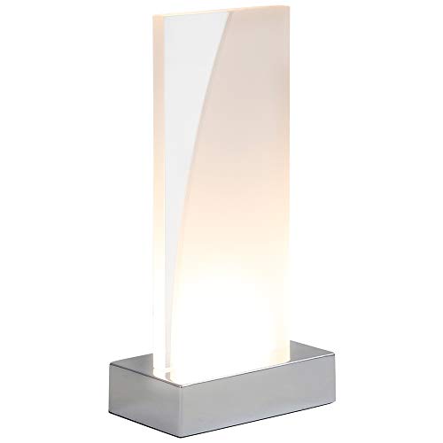 Preisvergleich Produktbild Briloner Leuchten Tischleuchte, Nachttischlampe mit Schnurschalter, LED-Platine rechteckig in weiß / transparentem Design, 3 Watt, 230 Lumen, Kunststoff, 3 W, Chrom, 100x60x205mm (LxBxH)