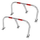 ECD Germany 2x Barrera de Aparcamiento Abatible 84 x 48 cm Bolardo Plegable de Parking con Bandas Señalizadoras Cepo de Garaje de Metal Galvanizado Pilona de Seguridad contra Impactos Poste de Bloqueo