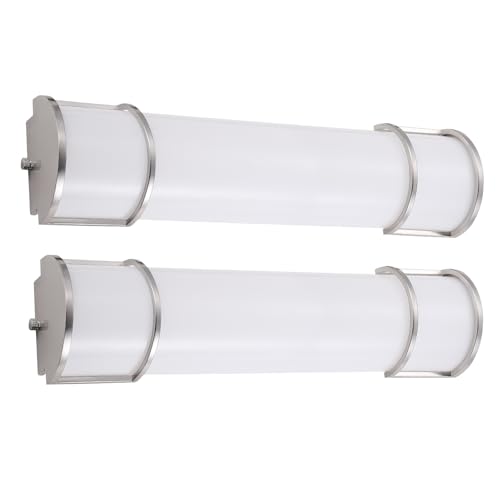 Image of ASD LED 24 inch Vanity Flush Mount Light Fixture, Linear Bathroom Lighting Bar | 3CCT, Dimmable, Energy Star, ETL Listed | 25W 1950LM 3000-5000K 120V | Long Bath Wall Sconce Over Mirror | Nickel, 2 Pack