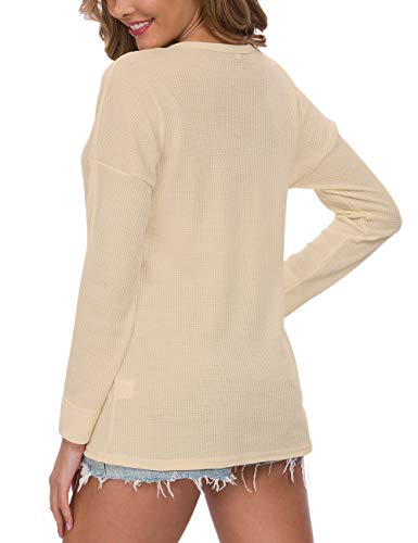 Image of MOLERANI Womens Long Sleeve Waffle Knit Henley Shirts Tunic Tops