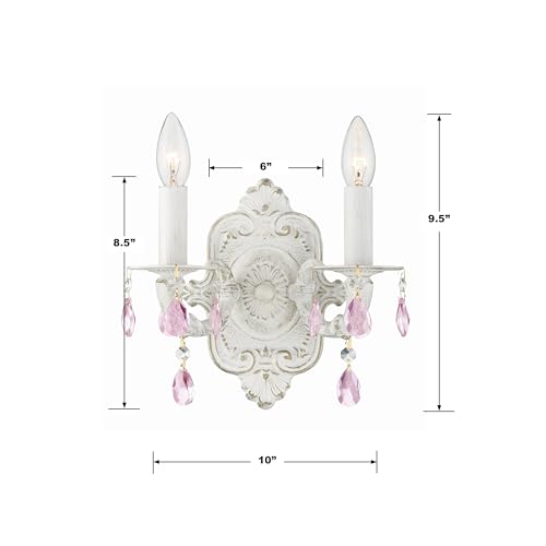 Image of Crystorama Paris Market 2 Light Rose Crystal Antique White Sconce
