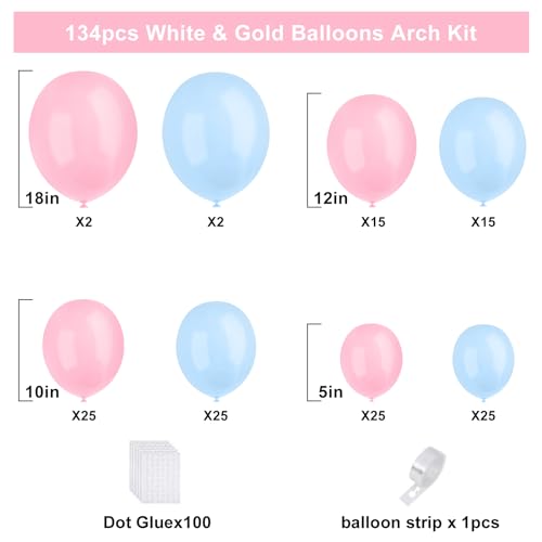 Image of Pink and Blue Balloons Garland Arch Kit, 134pcs Gender Reveal Balloon Garland Arch Kit for Boy or Girl Gender Reveal Decorations Birthday Party Baby Shower Decorations