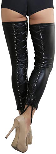 Image of ToBeInStyle Women's PU Faux Leather Elastic Shiny Wet Long Tights Novelty Leg Warmers