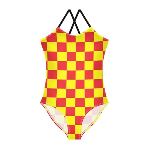 Image of Black and White Chess Girls One Piece Swimsuits Board Marble Tile Sport Halter Swimwear Beach Bathing Suit 3T