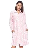 Casual Nights Women's Printed Micro Fleece Zip Up Long Sleeve Sleepwear Duster Robe, Pink Floral, L