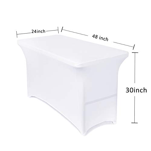 Obstal 4Ft Stretch Spandex Table Cover For Standard Folding Tables - Universal Rectangular Fitted Tablecloth Protector For Wedding, Banquet And Party （White, 48 Length X 24 Width X 30 Height Inches） #TOP1