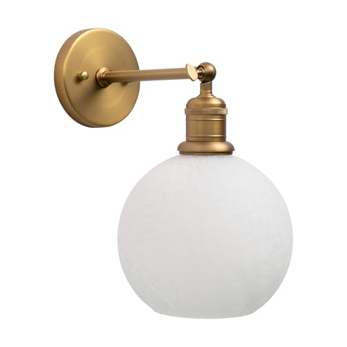 Image of Yosoan Brass Gold Wall Sconce with Ice Crackle Round Shade, 1-Light Antique Indoor Hardwired Vanity Lamp Wall Mount Vintage Industrial Light with Glass Shade for Bathroom Sink Kitchen Bedroom Hallway