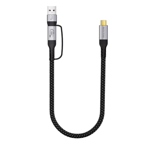 Image of HOTUTUKI short usb a to usb c cable 30CM Multi Functional 2in1, type c charger,20Gbps High Speed data transfer,4K@60Hz UHD Video 5A/100W usb-c Cord Compatible with Thunderbolt 3/4, Braided