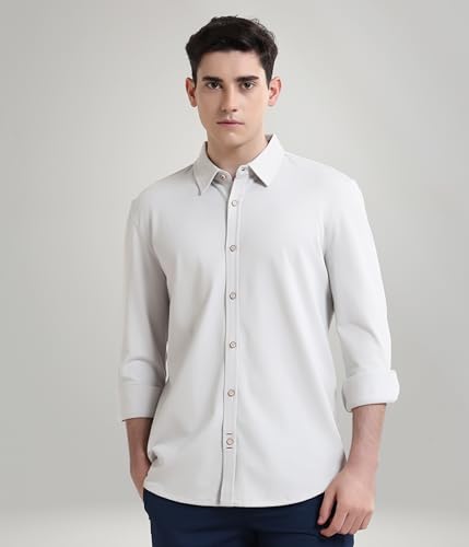 Image of TURMS Men's Solid Knitted Shirts, Odor Control, Stretchable & Breathable, Cotton Blend, Tailored Fit, Full Sleeve