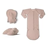 goumikids Viscose Made from Organic Cotton Rose 0-3 Month Bundle: Gown, Boots & Mittens (3 Piece Set)