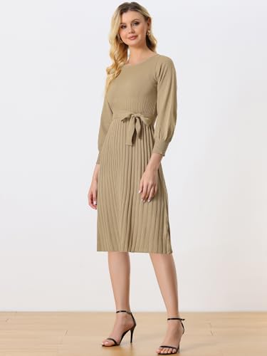 Image of Allegra K Women's Knit Pleated Dresses Casual Belted Midi Sweater Dress