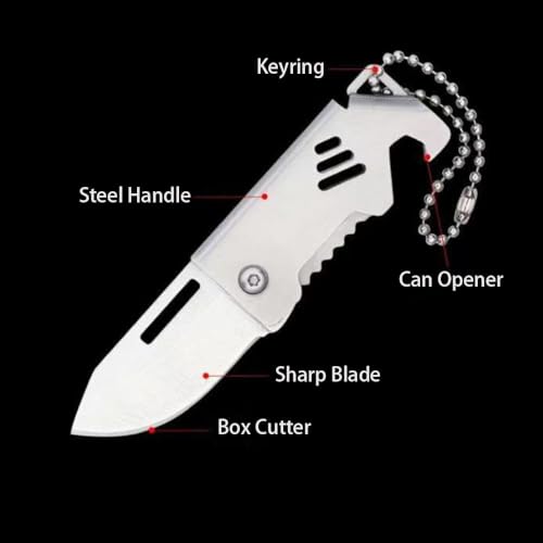 Image of Multipurpose Pocket Knife with Bottle Opener | Stainless Steel Mini Folding Utility Knife with Keychain | Portable Foldable Cutter for Fruits, Vegetables, Packages & Everyday Utility Use