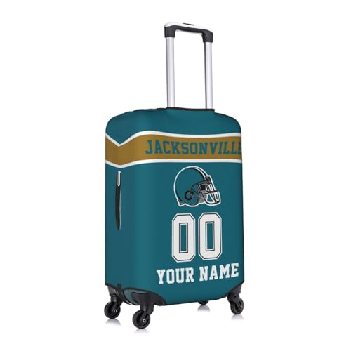 Image of Custom Jacksonville Luggage Cover Personalized Football Style Suitcase Cover with Name Number Customized Washable Elastic Sports Travel Suitcase Protector for Business Vacation Gifts