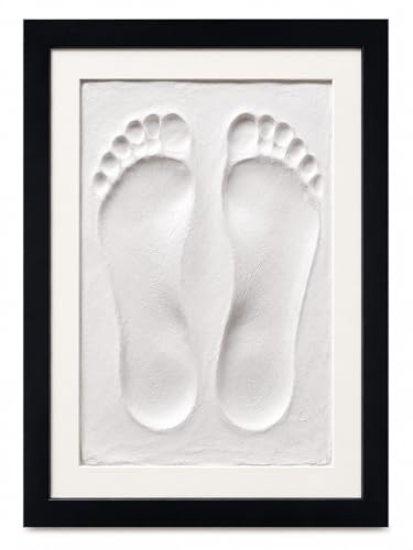 Image of Handprint & Footprint Clay Impression Kit with XL Frame | DIY Keepsake for Couples, Family & Parents | Personalized Memory Gift | 37 x 28 cm Black Frame with White Clay