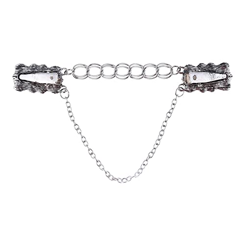 Junyy Carved Women's Link Button Dresses Shirt Collar Clip Vintage Sweater Shawl Brooch Pins Chain Clips(Silver), One Size #TOP3