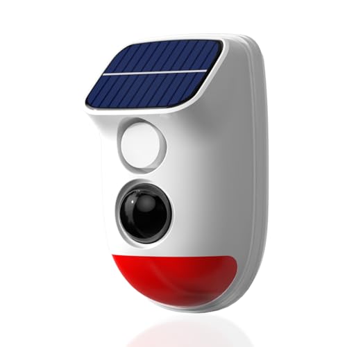 Solar Motion Sensor Alarm - 120dB IP65 Waterproof Security Siren with Strobe Light, 3 Modes for Yard/Farm/Home,16-26ft Pet-Friendly Detection (Buzzer Alarm)