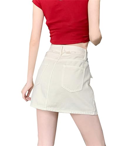 Cromoncent Women Drawstring Denim Cargo Skirt with Flap Pockets2